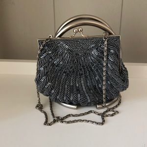Graphite beaded handbag